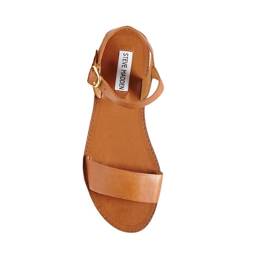 Brown Steve Madden Donddi Leather Women's Flat Sandals | PH 1402BXE